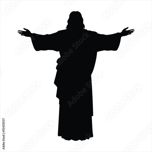 Black silhouette of Jesus Christ with white background