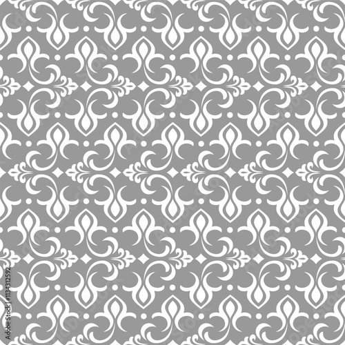 Abstract geometric floral seamless pattern. Gray and white ornament. Modern stylish texture repeating. Vector background.