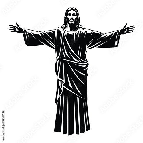 Black silhouette of Jesus Christ with white background