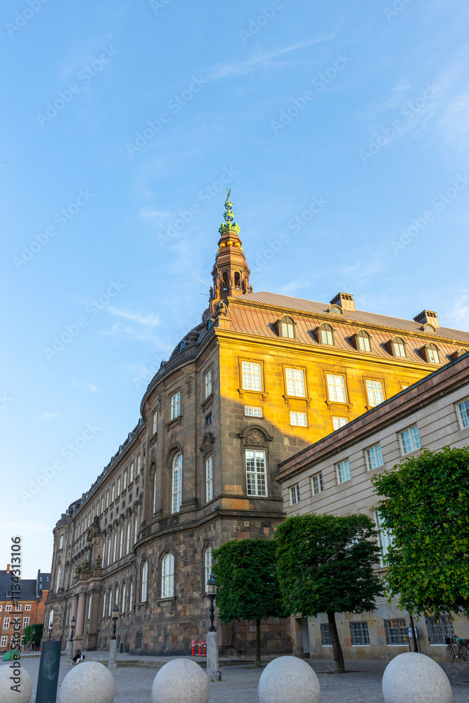 Fototapeta premium View of Christiansborg palace, famous landmark of danish capital, Copenhagen, Denmark.