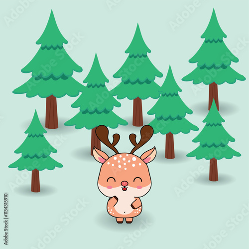 Cute flat cartoon deer mascot. Vector illustration design. Eps 10. photo