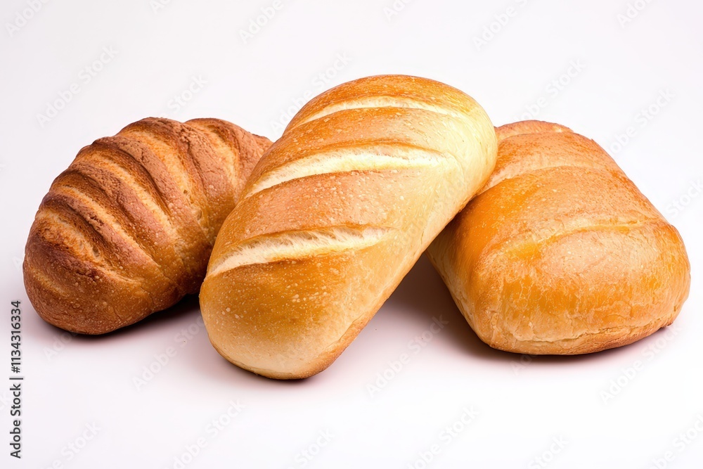 Freshly baked loaves of bread arranged on a clean white surface Freshly baked loaves of bread arranged on a clean white surface