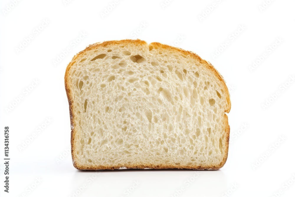 Clean slice of fresh bread isolated on white background for culinary presentation Clean slice of fresh bread isolated on white background for culinary presentation