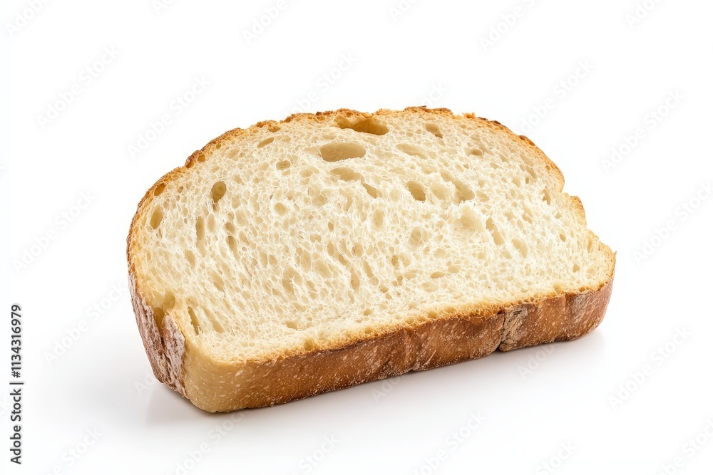 Fresh slice of soft bread isolated on clean white background showcasing its texture and color Fresh slice of soft bread isolated on clean white background showcasing its texture and color