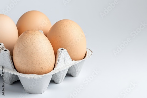 Perfectly shaped brown eggs in an eco-friendly carton on a light background photo