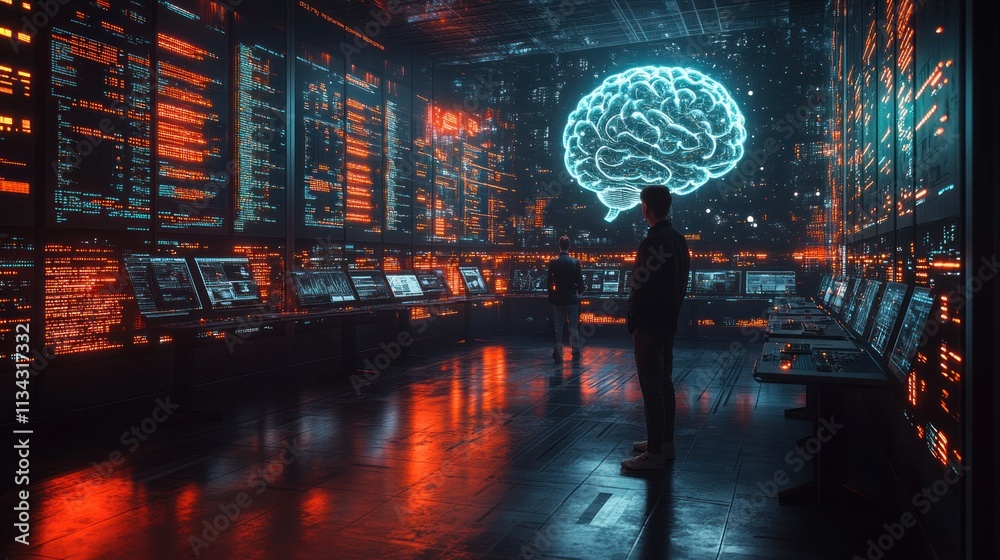 Obraz premium Futuristic control room with brain visualization