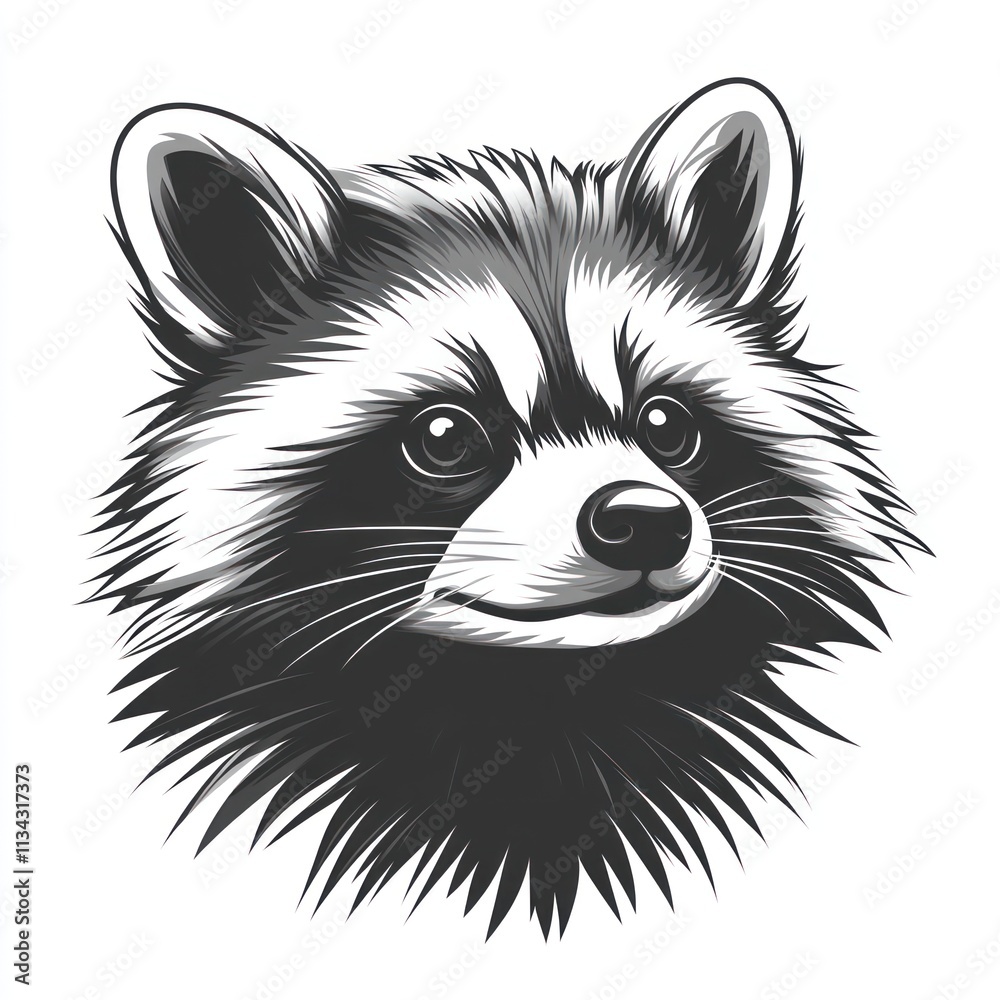 Fototapeta premium Monochrome illustration of a raccoon's head.