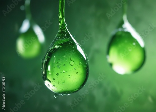 Calming Green Background with Large Droplets of Water, peaceful, big drops, natural