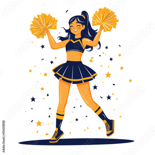Cheerleader with pom-poms in a vibrant, cartoon style.