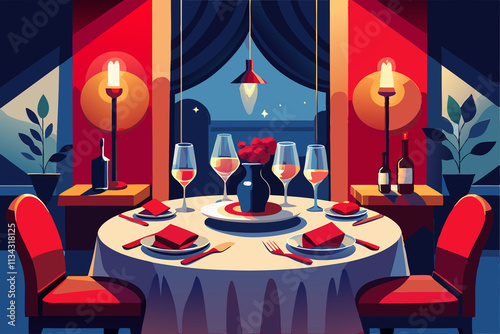 Festively set dining table surrounded by glowing candles, creating a warm holiday atmosphere