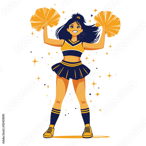 Cheerleader with pom-poms in a vibrant, cartoon style.