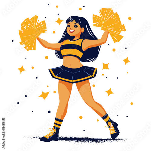 Cheerleader with pom-poms in a vibrant, cartoon style.