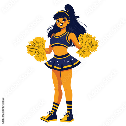 Cheerleader with pom-poms in a vibrant, cartoon style.