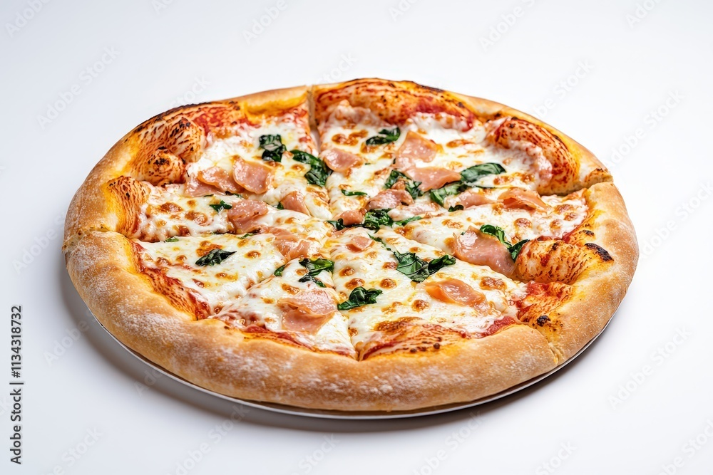 Delicious clean pizza with fresh ingredients on a white background perfect for menus or marketing Delicious clean pizza with fresh ingredients on a white background perfect for menus or marketing