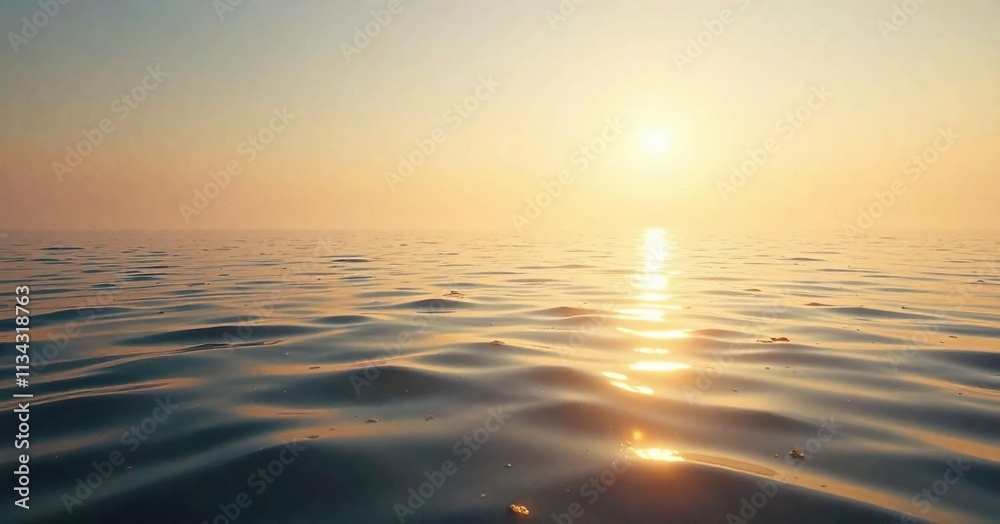 The surface of the water reflects a shimmering golden glow , reflective surface, glossy texture The surface of the water reflects a shimmering golden glow , reflective surface, glossy texture