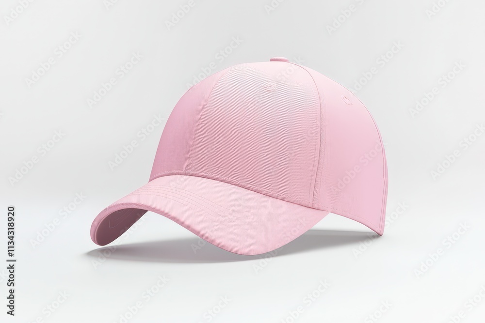 Solid-color baseball cap mock up in soft pink on a minimalist background Solid-color baseball cap mock up in soft pink on a minimalist background