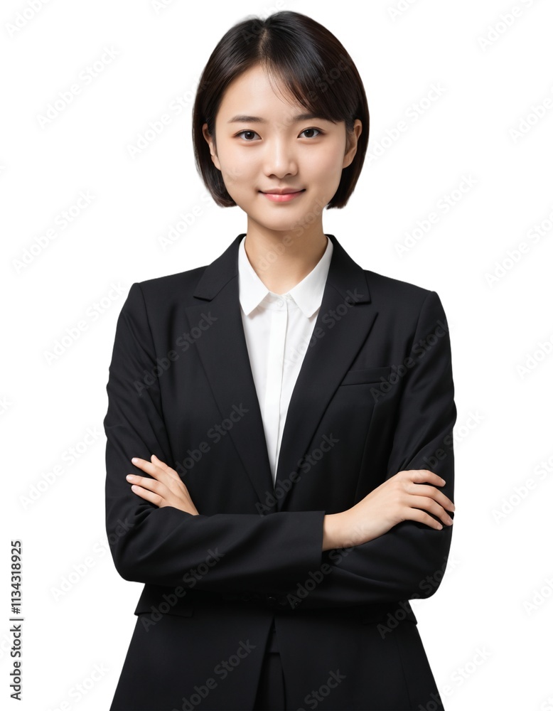 young asian girl with short hair wearing office attire with crossed arms . ai generate young asian girl with short hair wearing office attire with crossed arms . ai generate