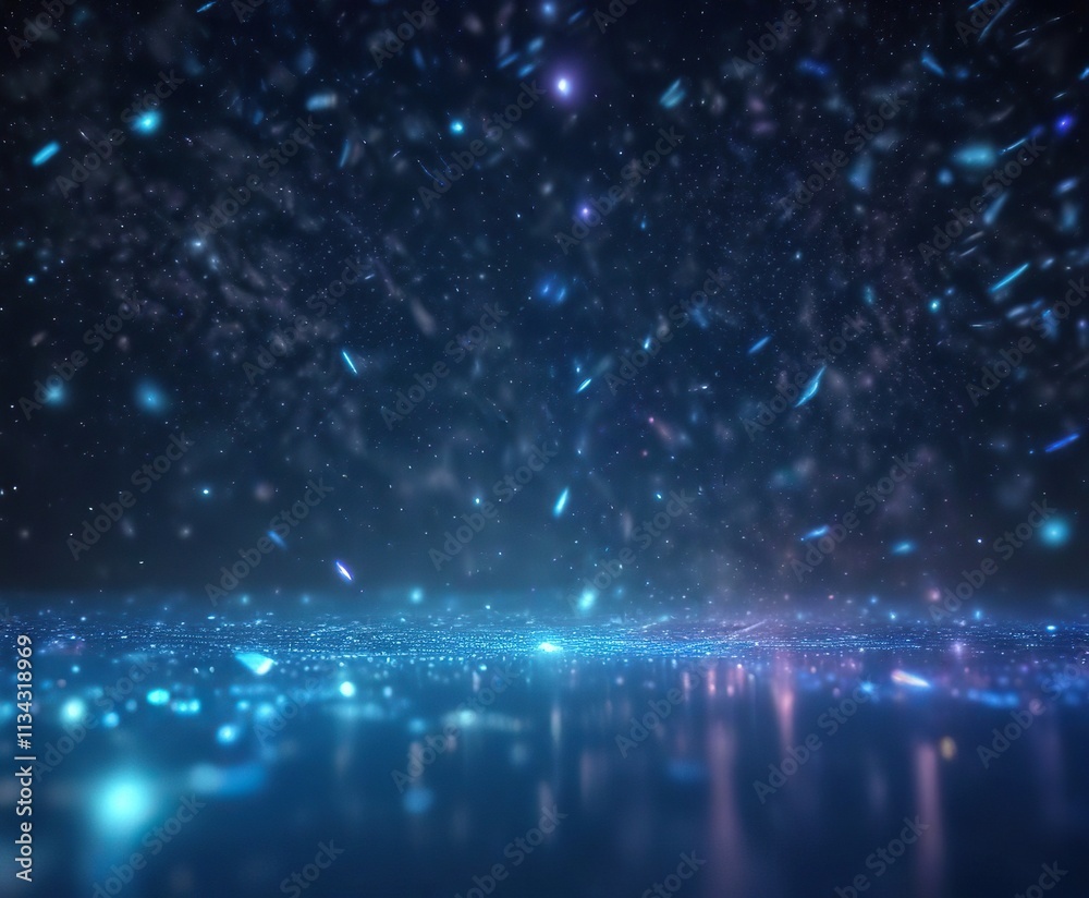 Obraz premium Shimmering blue background with holographic effects and shimmering particles, blue, innovative