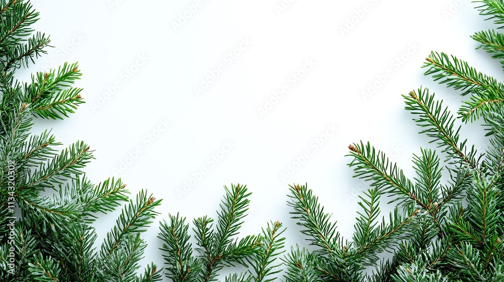 A close-up of evergreen branches arranged around a blank white space, ideal for holiday-themed designs or backgrounds. A close-up of evergreen branches arranged around a blank white space, ideal for holiday-themed designs or backgrounds.