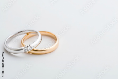 Elegant solid-color ring mock up with gold and silver designs on a clean surface