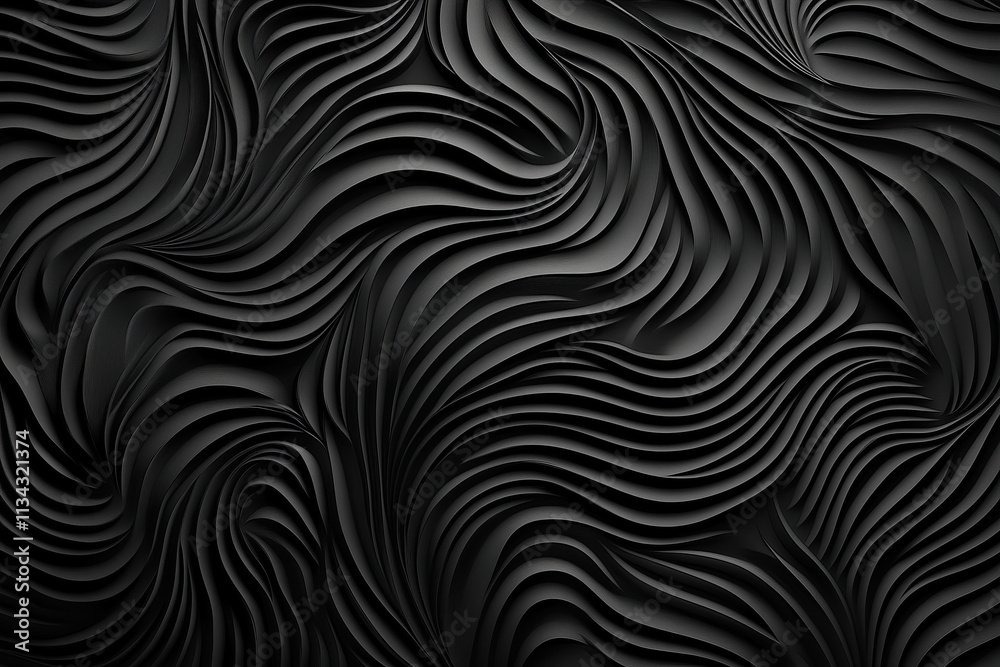 Black background with wavy patterns. Abstract dark wallpaper design concept for wall decoration, packaging, and branding. Black background with wavy patterns. Abstract dark wallpaper design concept for wall decoration, packaging, and branding.