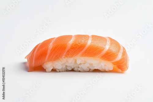 Perfectly crafted sushi roll with salmon and rice on a clean white surface