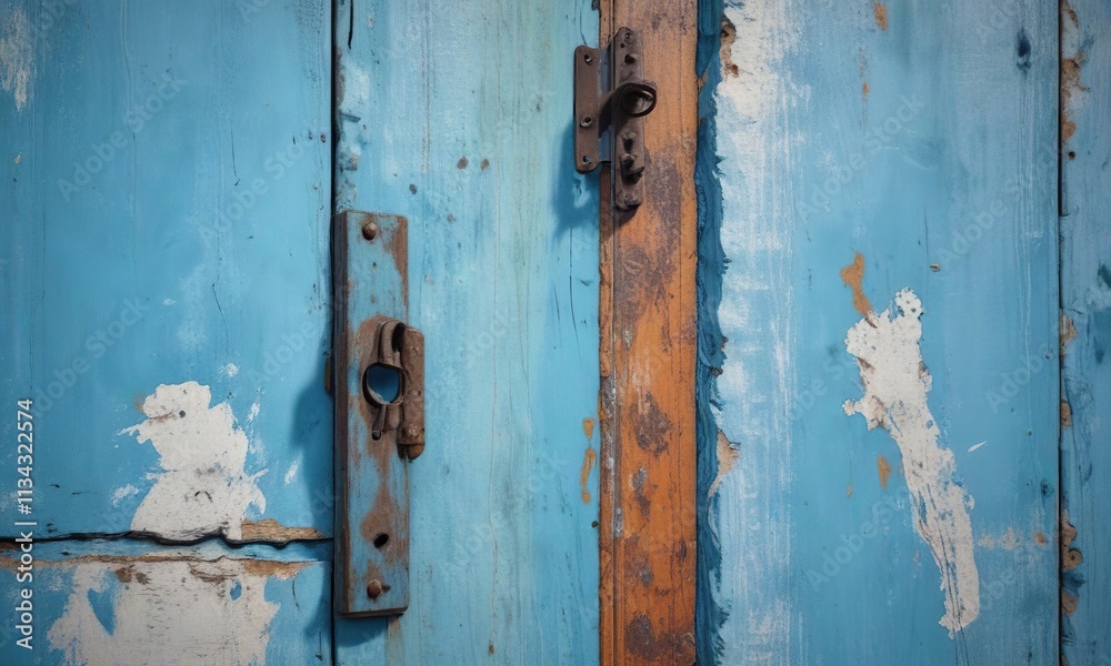 Blue slide with crumbling bald paint and rusty hinges, grey, slide, crumble Blue slide with crumbling bald paint and rusty hinges, grey, slide, crumble