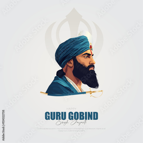 Happy Guru Gobind Singh Jayanti social media Post and Greeting Card. Birthday Celebration of Sikh Guru and Warrior Guru Gobind Singh Vector Illustration