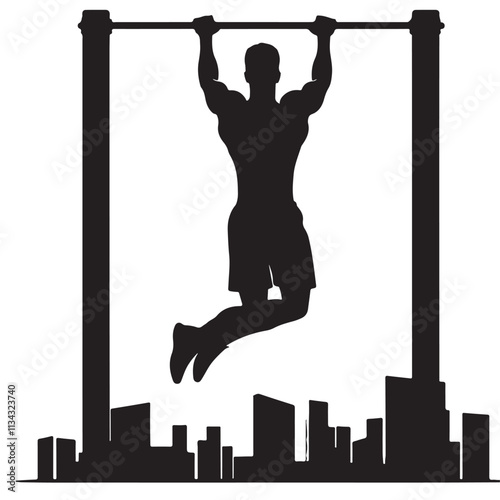 a man doing a pull-up on a pull-up bar silhouette vector illustration