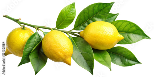 Lemon Tree Branch with Green Leaves, Transparent Background. Perfect for: Summer parties, citrus farms, branding