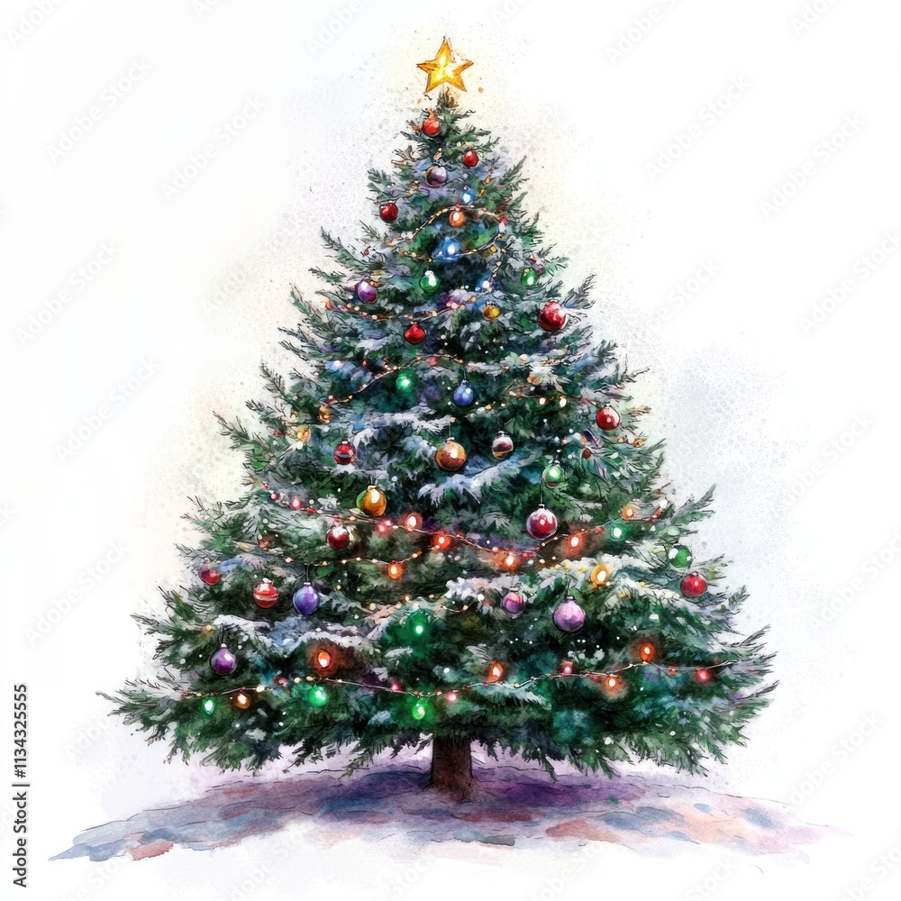 Christmas tree with decorations and a star. Christmas tree with decorations and a star.