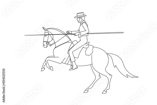 Man riding a horse in line art style, working equitation