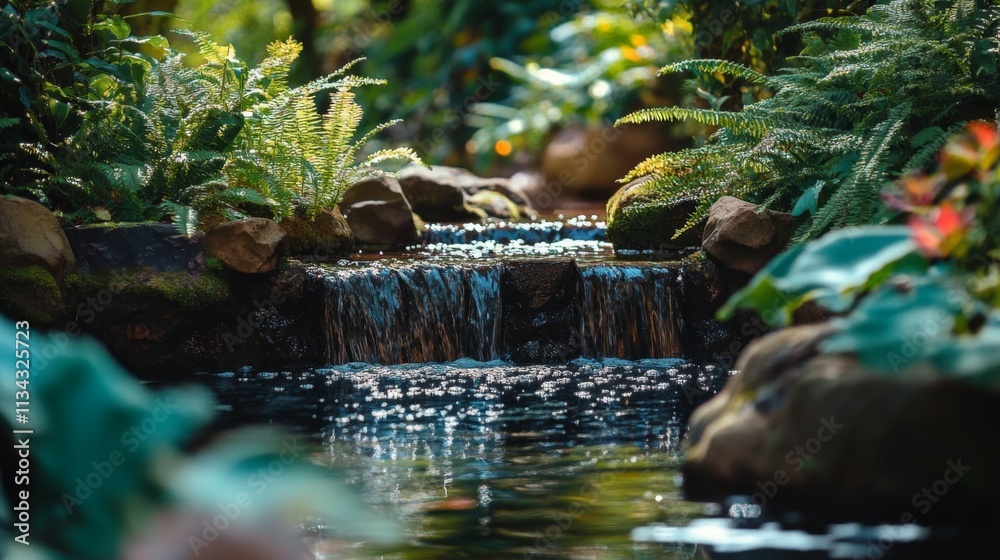 Serene Waterfall in Lush Garden Oasis Serene Waterfall in Lush Garden Oasis
