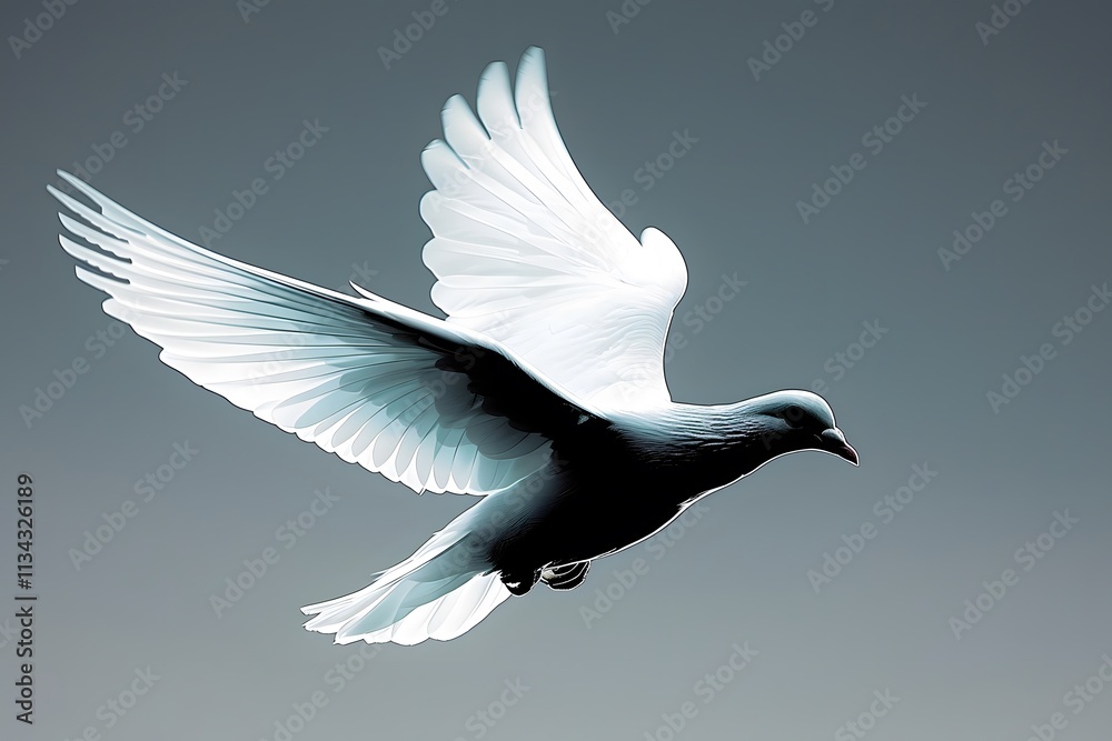 Obraz premium White dove close-up on gray background.