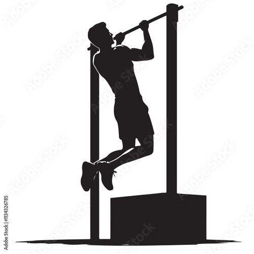 a man doing a pull-up on a pull-up bar silhouette vector illustration