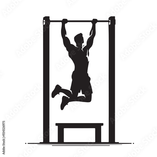 a man doing a pull-up on a pull-up bar silhouette vector illustration