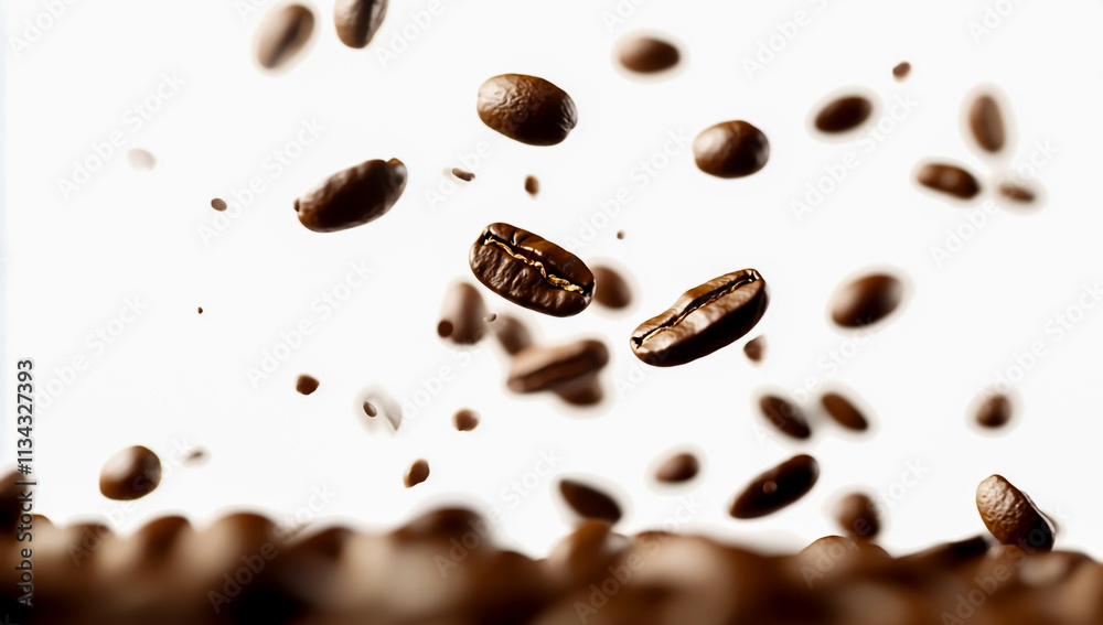 Falling Coffee Beans Isolated on a White Background Falling Coffee Beans Isolated on a White Background