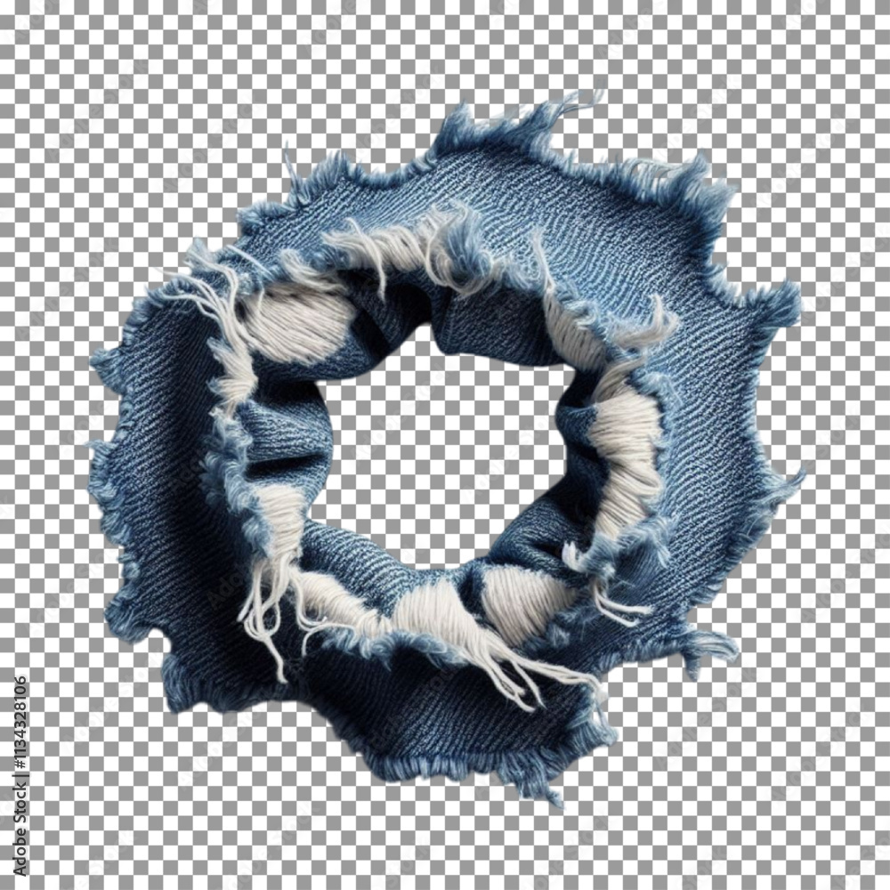 Close-Up of Frayed and Torn Blue Denim Fabric on transparent background, png, psd
