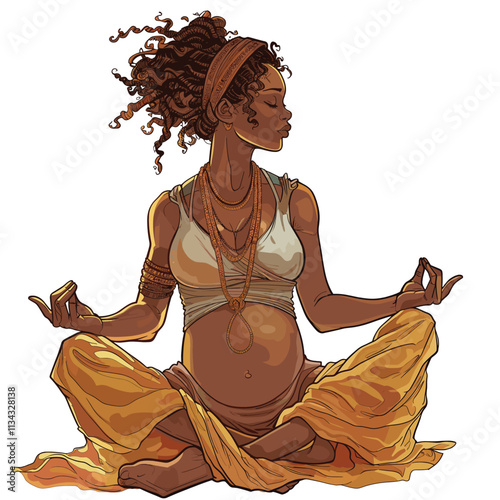 Illustration of a pregnant person in yellow meditative pose.