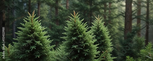 A group of Fraser fir trees with green cones in the forest, fraser fir, coniferous plants, nature photo