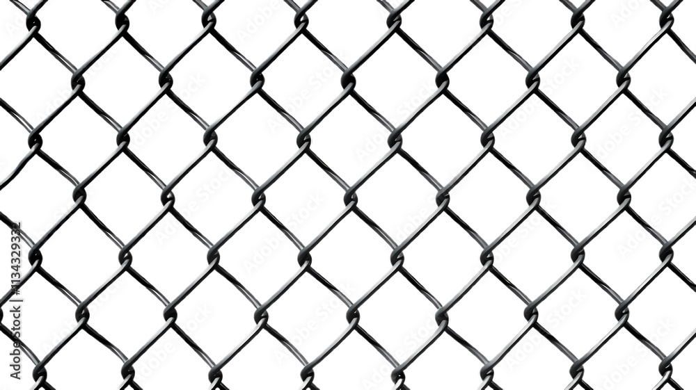 Chain link fence close up isolated on transparent background 