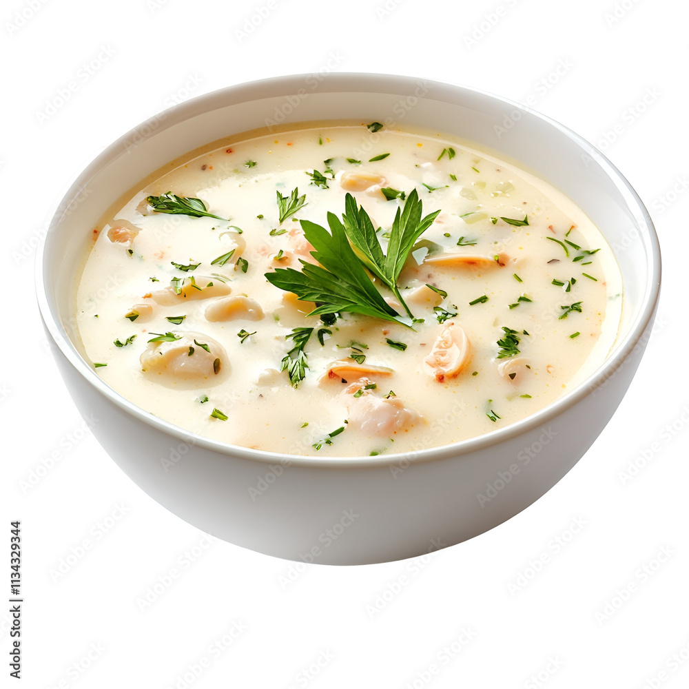 Creamy Seafood Chowder in White Bowl with Parsley Creamy Seafood Chowder in White Bowl with Parsley