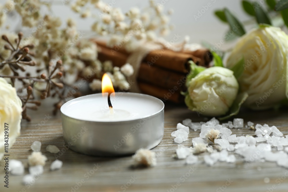 Beautiful aromatic candle on the table Beautiful aromatic candle on the table