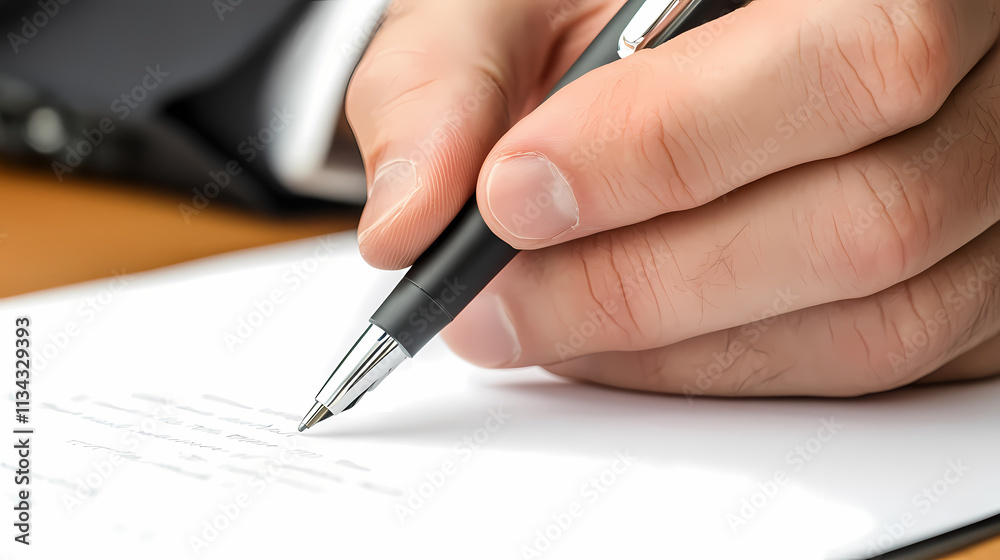 Hand of bussines man writing on blank paper with a pen Hand of bussines man writing on blank paper with a pen
