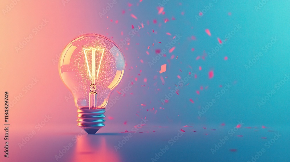 Creative Light Bulb with Glowing Ideas on Vibrant Background Creative Light Bulb with Glowing Ideas on Vibrant Background