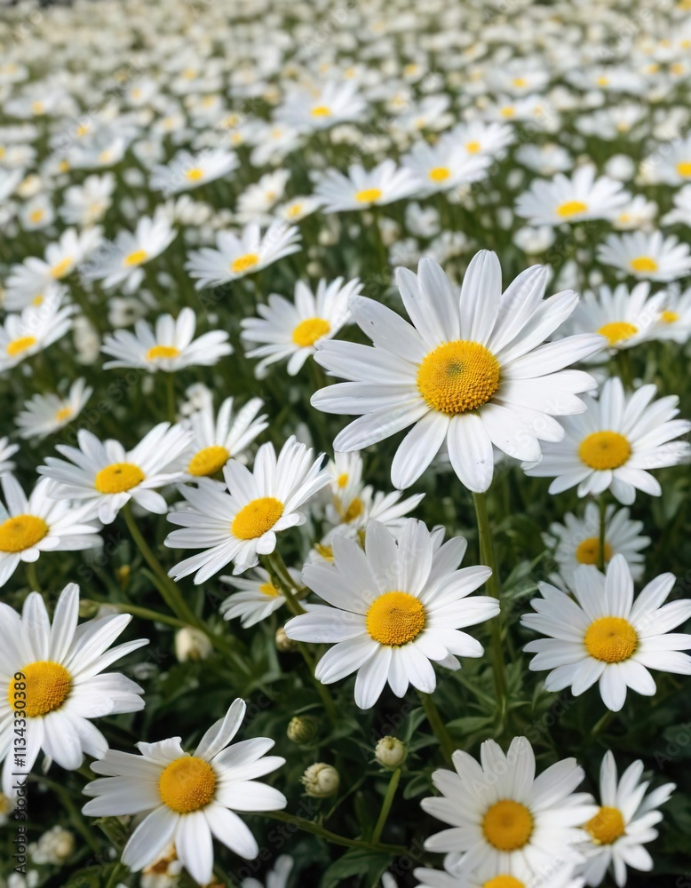 Single daisy basking in a sea of white flowers, delicate stem, gentle light Single daisy basking in a sea of white flowers, delicate stem, gentle light
