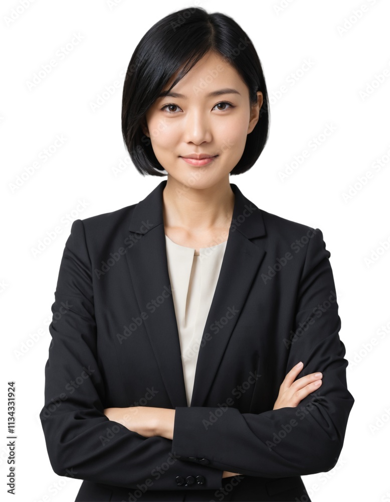 young asian girl with short hair wearing office attire with crossed arms . ai generate young asian girl with short hair wearing office attire with crossed arms . ai generate