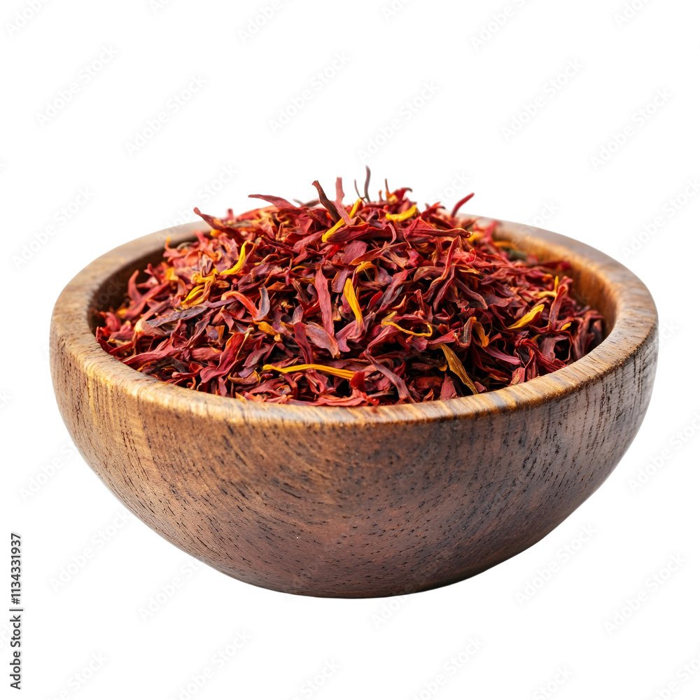 Fototapeta premium Dried Saffron Spice in Wooden Bowl