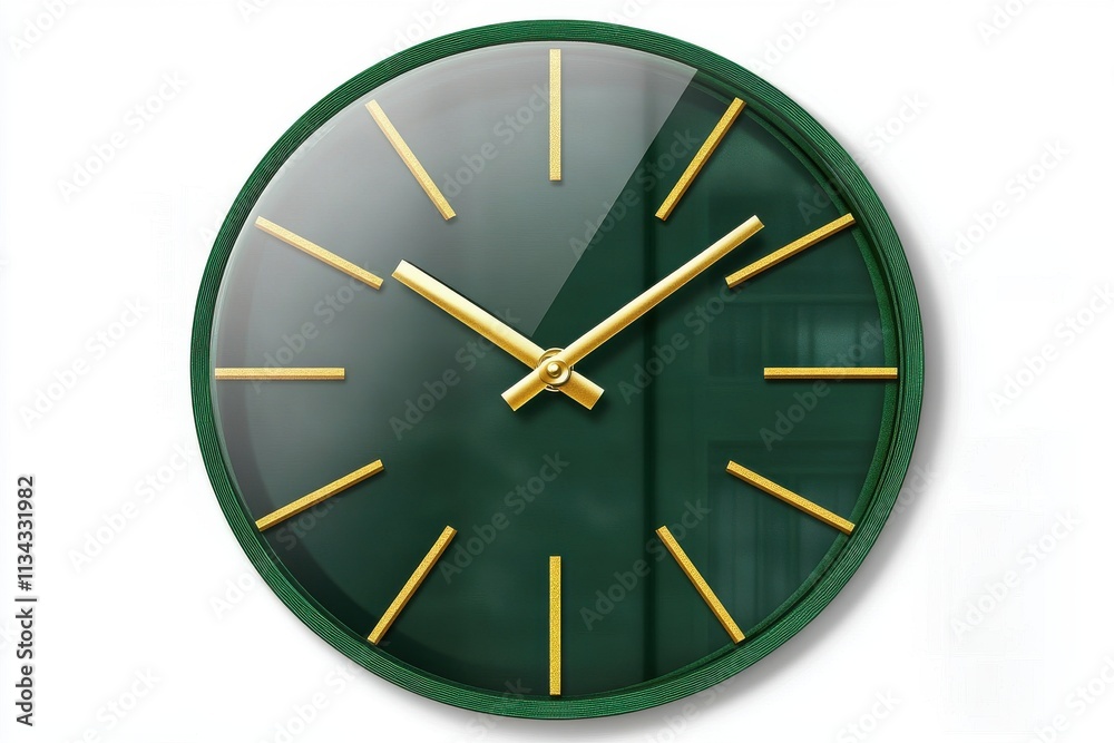Elegant green wall clock with gold accents, showcasing a contemporary design that enhances any modern decor. Elegant green wall clock with gold accents, showcasing a contemporary design that enhances any modern decor.