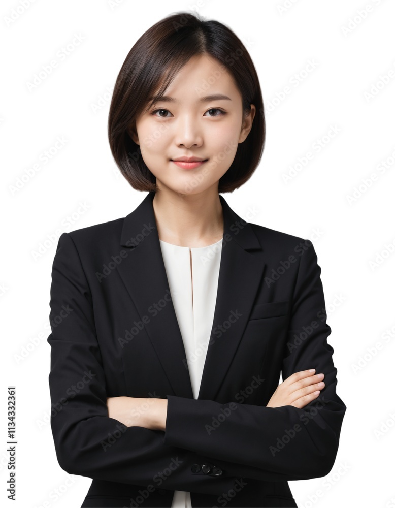 young asian girl with short hair wearing office attire with crossed arms . ai generate young asian girl with short hair wearing office attire with crossed arms . ai generate